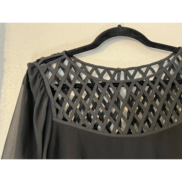 WHBM Shift Dress 10 Black Career Church Washable 3/4 Long Sleeve Lattice Trim - Picture 9 of 10